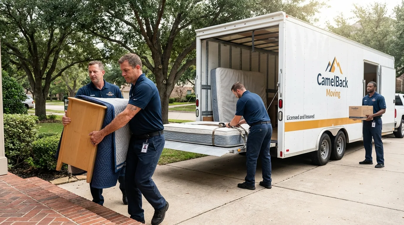 Crew loading residential truck for cross-state move from Lisbon, IA