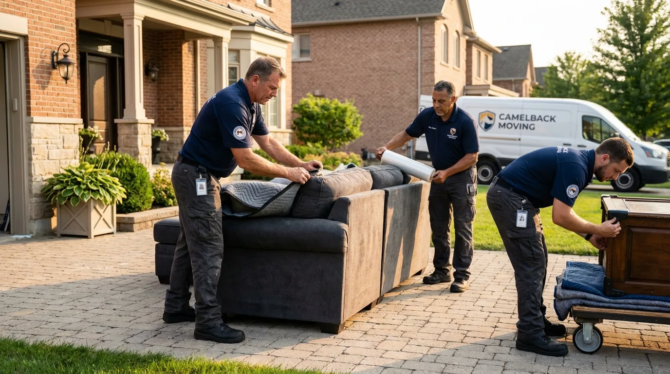 Large estate moving crew wrapping furniture in Lisbon, IA